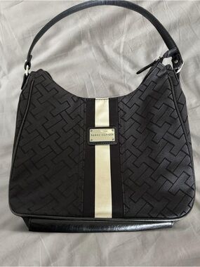 Tommy Hilfiger Black Hobo Bag with Cream Stripe